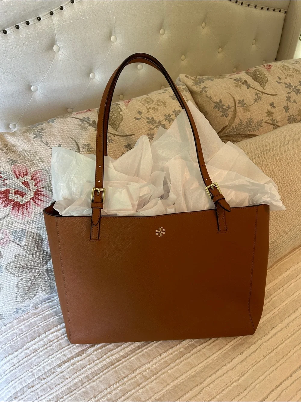 Tory Burch Brown Leather Tote Laptop Bag